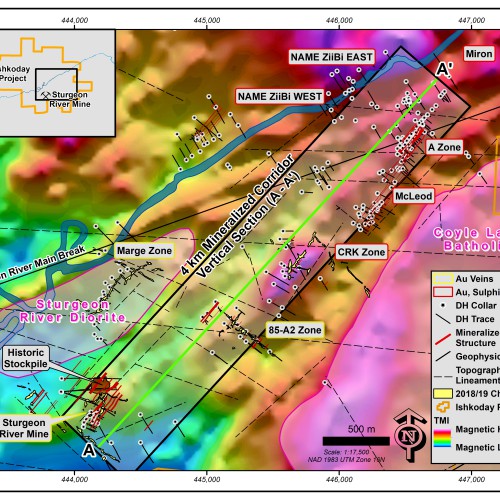 TMI of Ishkoday Property and Mineralized and Zones